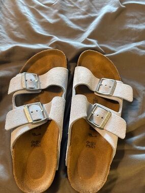 Birkenstock Suede Double Strap Sandals in Light Blue